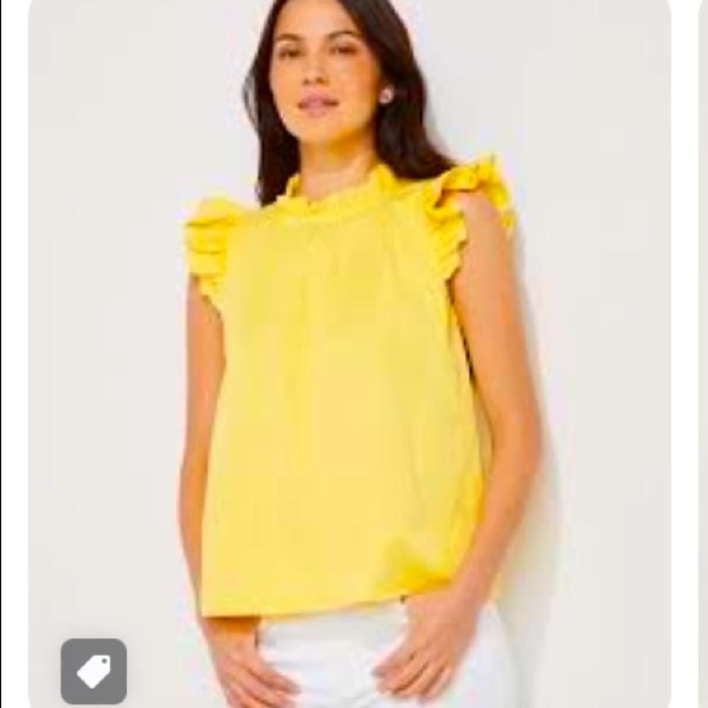 New Vineyard Vines yellow ruffle sleeve swing top
